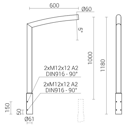 Flèche en aluminium WR-5A/1/0,6/5 en acier inoxydable anodisé