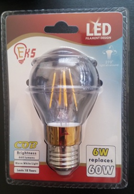 Ampoule LED à filament E27 A60 6 W 220 V- 240 V 270 degrés blanc chaud avec convertisseur