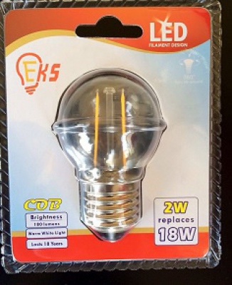 Ampoule LED à filament E27 P45 2 W 220 V- 240 V 360 degrés blanc chaud avec convertisseur