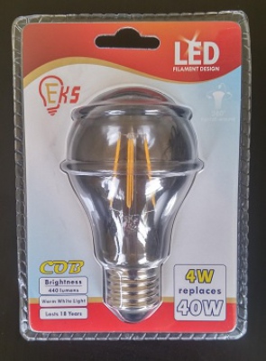 Ampoule LED filament E27 A60 4 W 220 V- 240 V 360 degrés blanc chaud avec convertisseur
