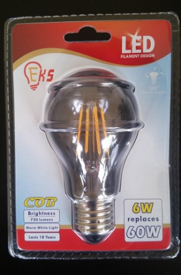 Ampoule LED à filament E27 A60 6 W 220 V- 240 V 360 degrés blanc chaud avec convertisseur